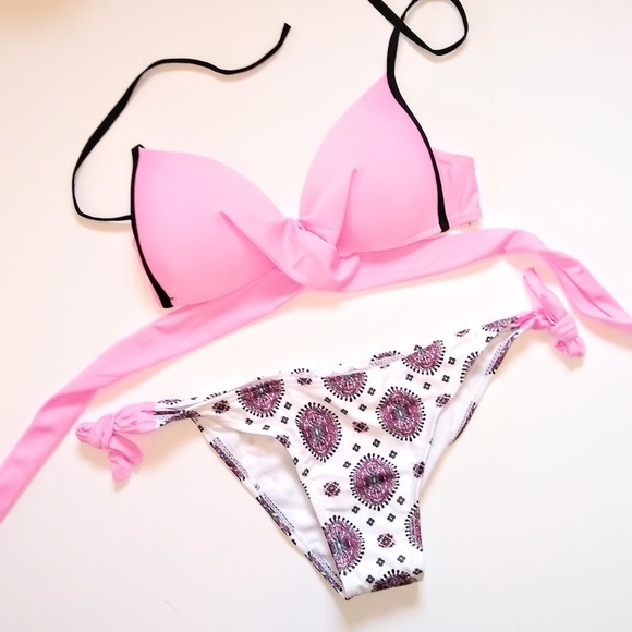 Boutique Pink & White X Wrap Bikini Swimsuit - Picture 6 of 8
